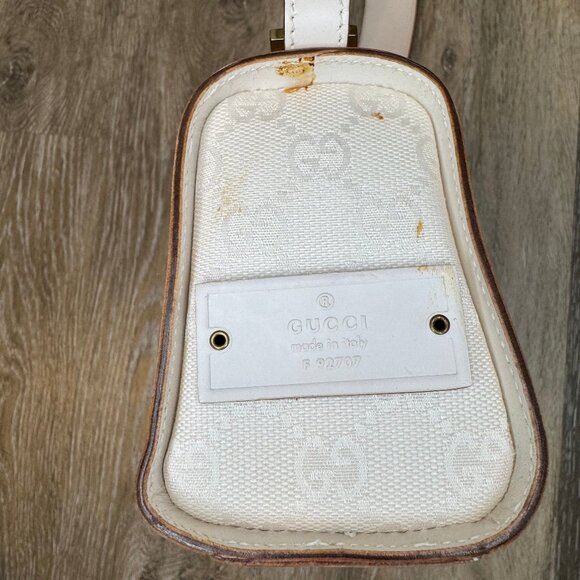 GUCCI- White Vintage Zip Shoulder Bag GG Canvas with Leather - Picture 5 of 13